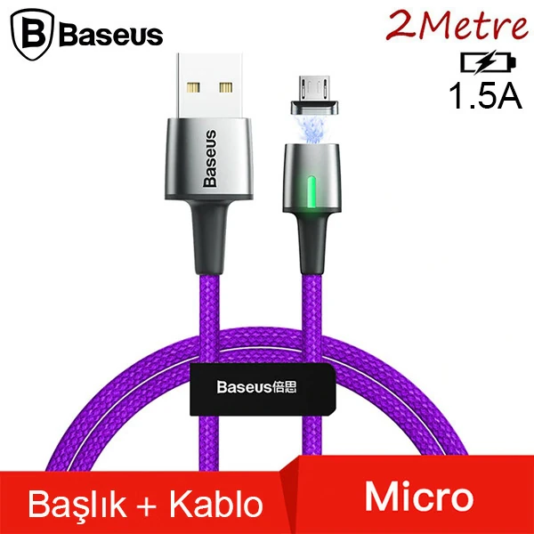 Baseus Zinc Magnetic Usb Kablo Şarj Android Mikro Başlık 2Metre 1.5A-(5775) - Siyah