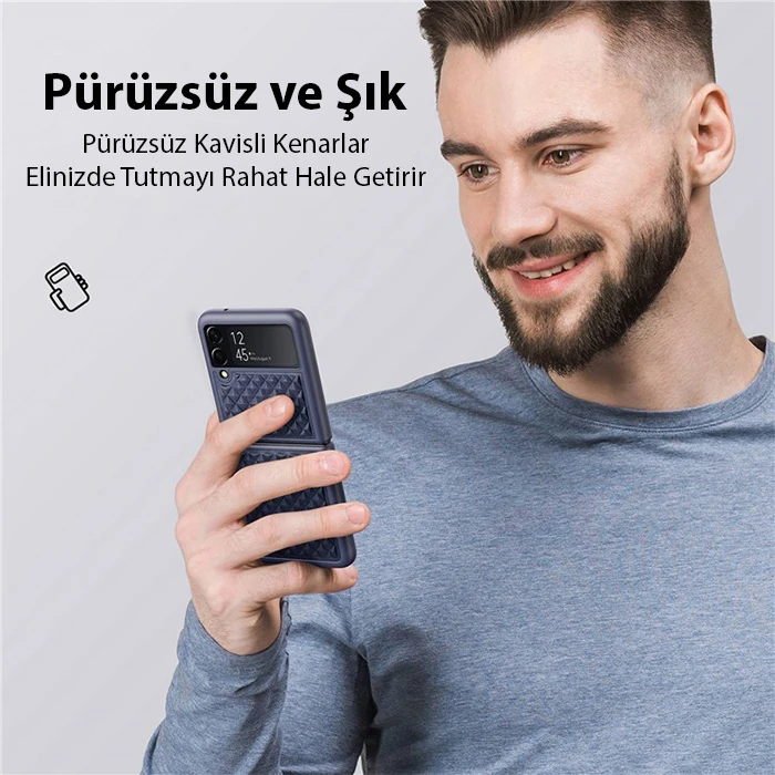 Dux Ducis Venice Series Samsung Galaxy Z Flip4 5G için Premium Deri Kılıf-(5775) - Pembe