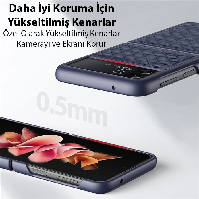 Dux Ducis Venice Series Samsung Galaxy Z Flip4 5G için Premium Deri Kılıf-(5775) - Pembe