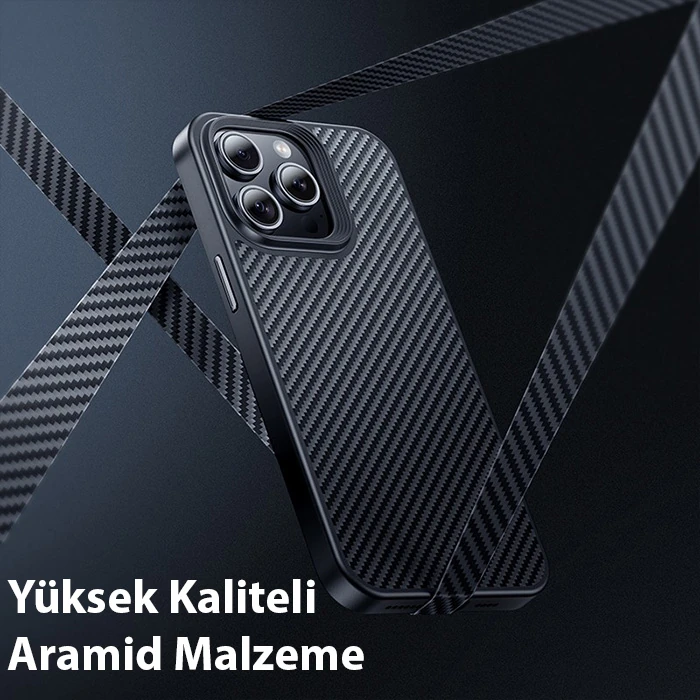 Hoco iPhone 15 Pro Max AS7 Kevlar Kılıf Manyetik Magsafeli Telefon Kılıfı-(5775) - Siyah