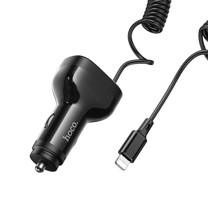 HOCO NZ11A 30W 2 USB+ Type-C Girişli iPhone Kablolu Araç Çakmaklık Şarj Aleti-(5775) - Siyah