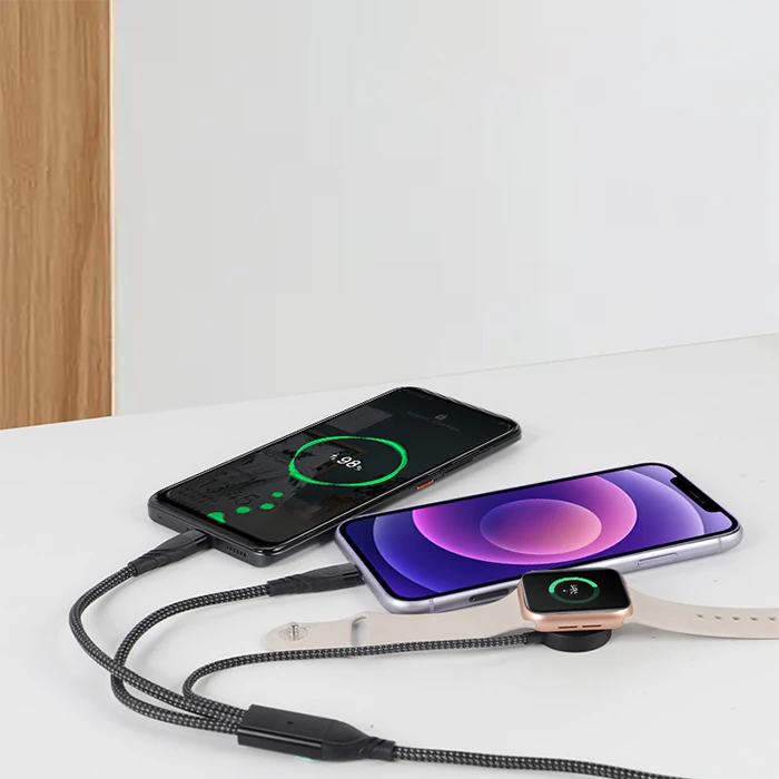 Ally 2x Type-c 100W-27W + Apple Watch İçin Type-c Şarj Kablosu-(5775) - Siyah