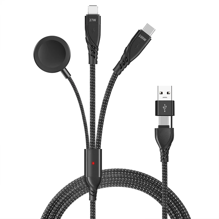 Ally 2x Type-c 100W-27W + Apple Watch İçin Type-c Şarj Kablosu-(5775) - Siyah