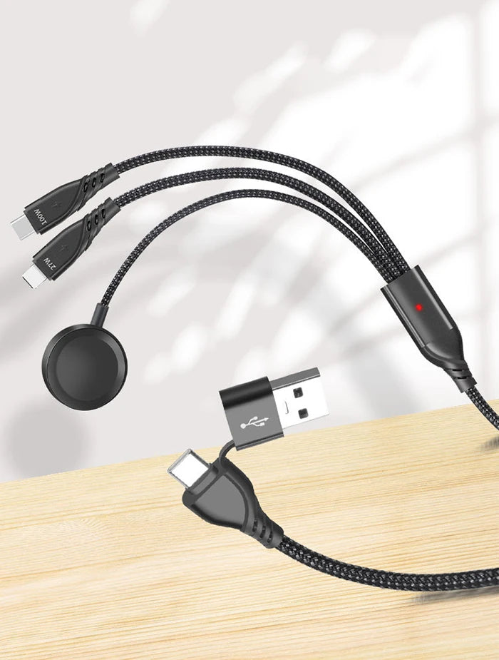 Ally 2x Type-c 100W-27W + Apple Watch İçin Type-c Şarj Kablosu-(5775) - Siyah