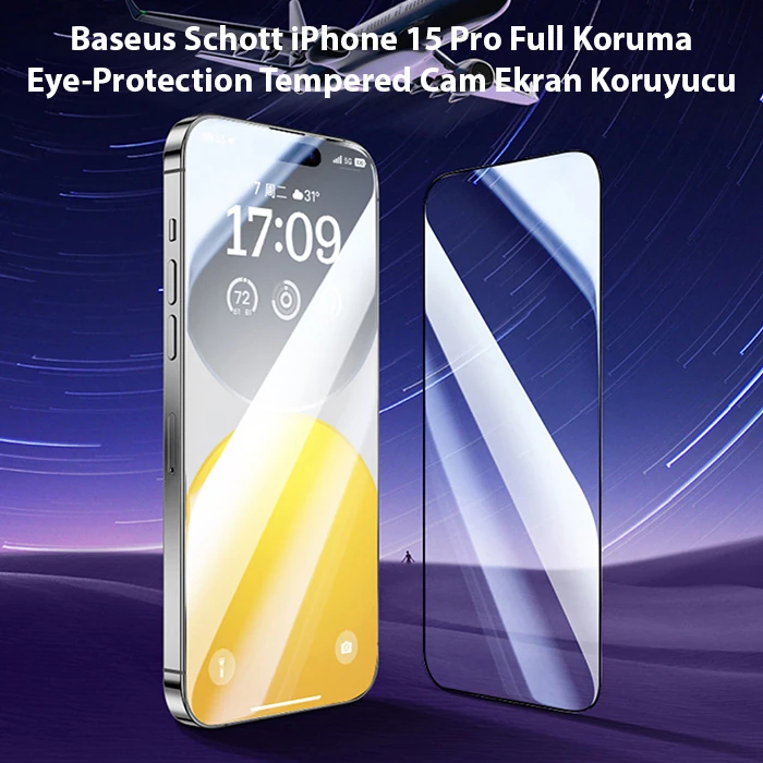 Baseus Schott iPhone 15 Pro Full Koruma Eye-Protection Tempered Cam Ekran Koruyucu-(5775) - Şeffaf 2