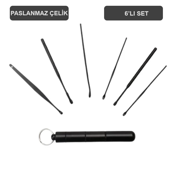 EZERE 6 Parça Spiral Kulak Temizleme Seti- Paslanmaz Çelik Temizleme Seti-(5775) - Siyah