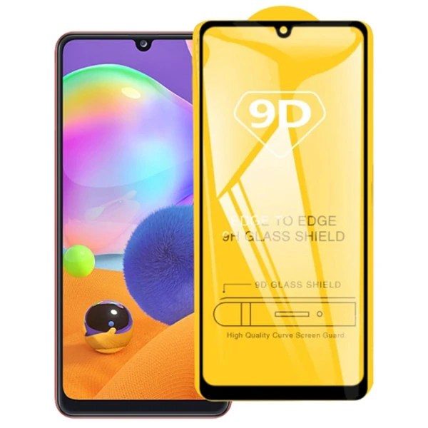 ALLY SM Galaxy A31 9D Full Glue Tempered Cam Ekran Koruyucu-(5775) - Siyah