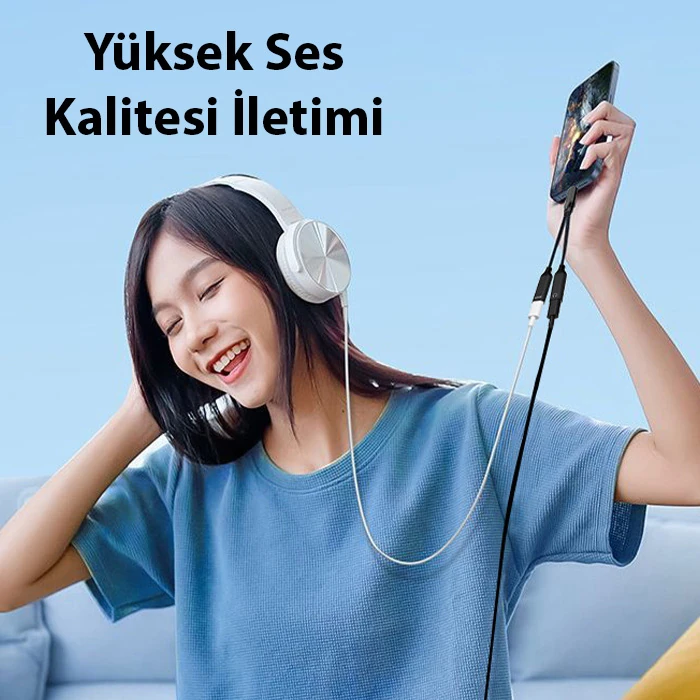 Ally İphone 15 İçin Type-c Şarj + 3.5mm kulaklık 2İn1 Çevirici Adaptör-(5775) - Siyah