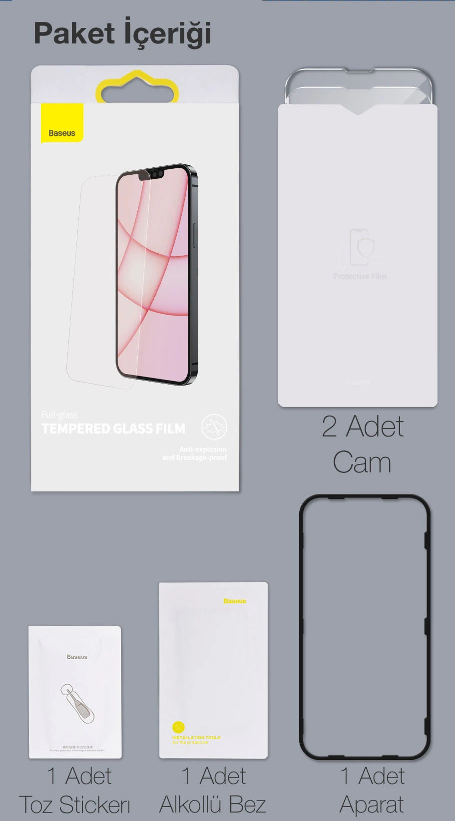 Baseus iPhone 13 Mini 0.3mm Tempered Full Cam Ekran Koruyucu 2 Adet Set-(5775) - Şeffaf 2