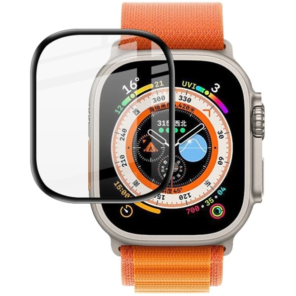 Apple Watch Ultra 49mm 3D Full Kaplama Ekran Koruyucu PET+PMMA-(5775) - Siyah
