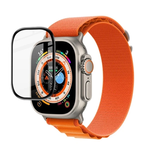 Apple Watch Ultra 49mm 3D Full Kaplama Ekran Koruyucu PET+PMMA-(5775) - Siyah