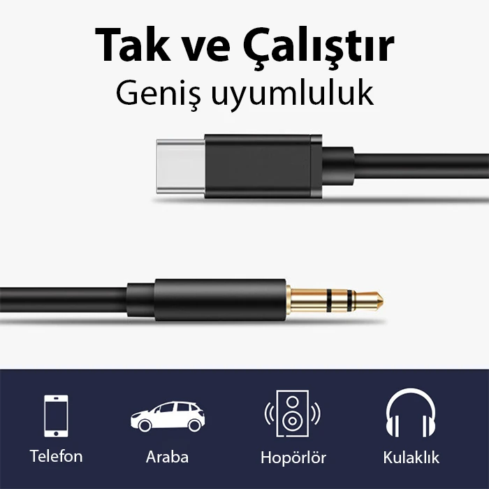 ALLY Type-c To 3.5 mm Audio Aux Kablo-(5775) - Siyah
