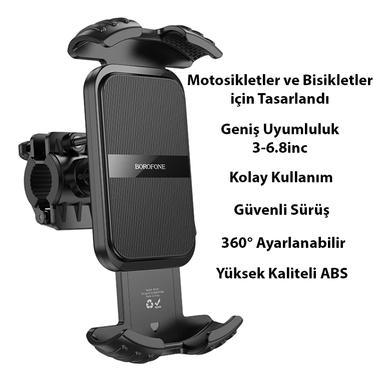 Ally Borofone BH105 Crown Gidon Bağlantılı Bisiklet ve Motosiklet Telefon Tutucu-(5775) - Siyah