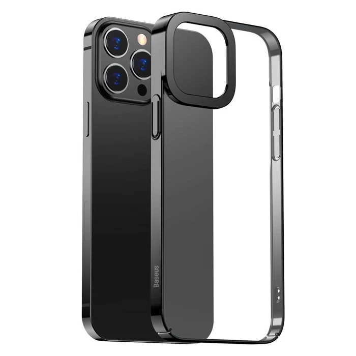 Baseus Glitter iPhone 13 Pro Max 6.7inç Kılıf Renkli Kenar Şeffaf Silikon-(5775) - Pembe
