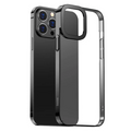 Baseus Glitter iPhone 13 Pro Max 6.7inç Kılıf Renkli Kenar Şeffaf Silikon-(5775) - Siyah