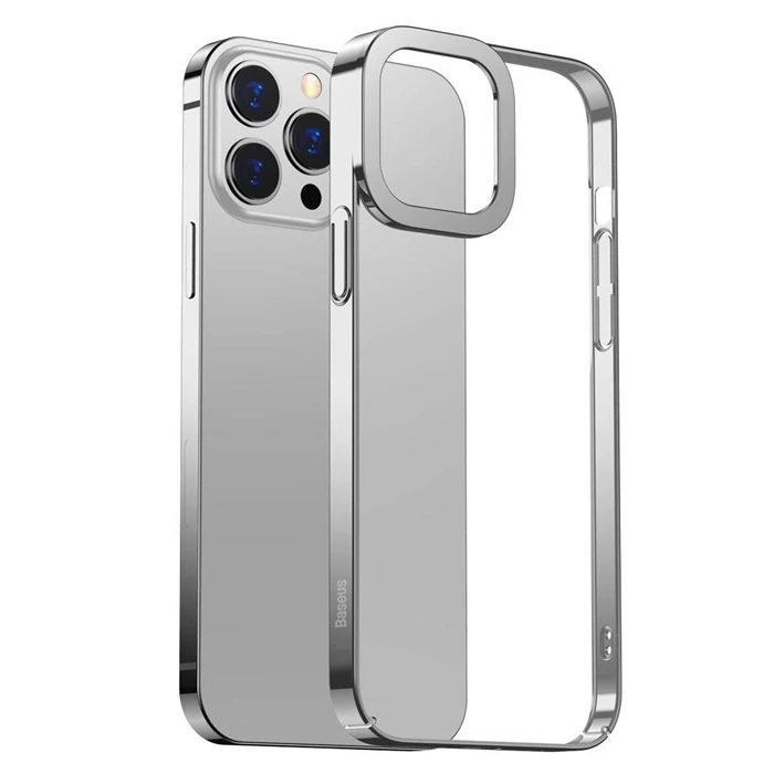 Baseus Glitter iPhone 13 Pro Max 6.7inç Kılıf Renkli Kenar Şeffaf Silikon-(5775) - Pembe