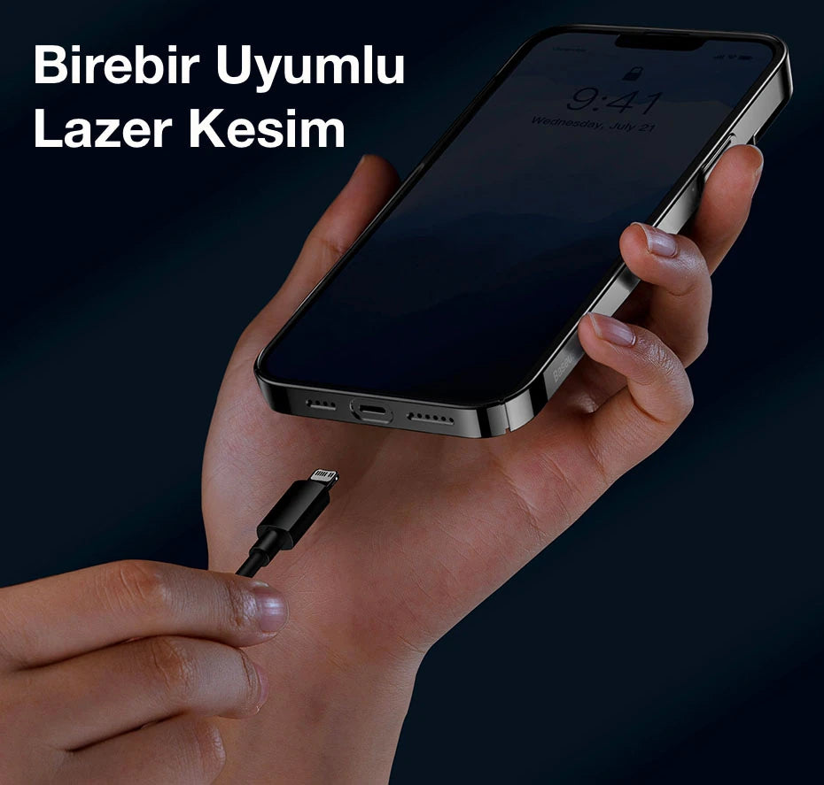 Baseus Glitter iPhone 13 Pro Max 6.7inç Kılıf Renkli Kenar Şeffaf Silikon-(5775) - Siyah