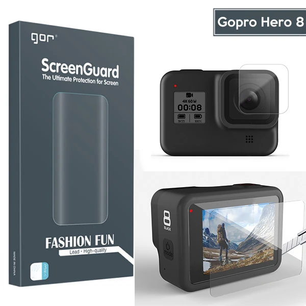 GOR Gopro Hero 8 2in1 Darbe Emici Ekran Koruyucu 2 SET-(5775) - Şeffaf 2