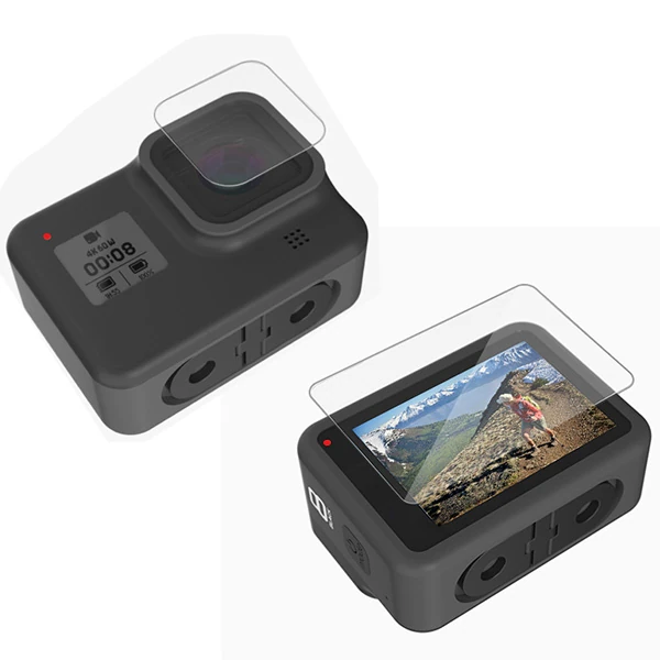 GOR Gopro Hero 8 2in1 Darbe Emici Ekran Koruyucu 2 SET-(5775) - Şeffaf 2