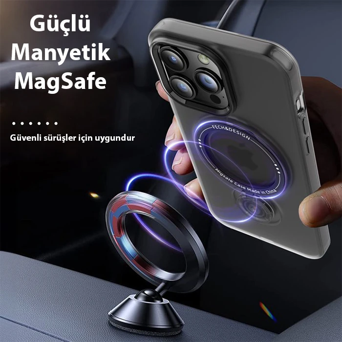 ALLY iPhone 14 Plus İçin Magsafe Uyumlu Standlı Manyetik Silikon Kılıf-(5775) - Siyah