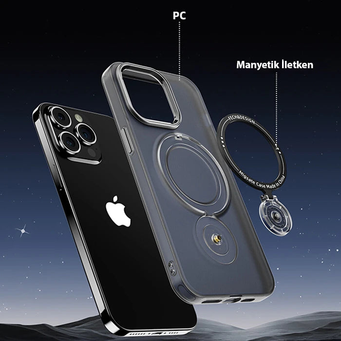 ALLY iPhone 14 Plus İçin Magsafe Uyumlu Standlı Manyetik Silikon Kılıf-(5775) - Siyah