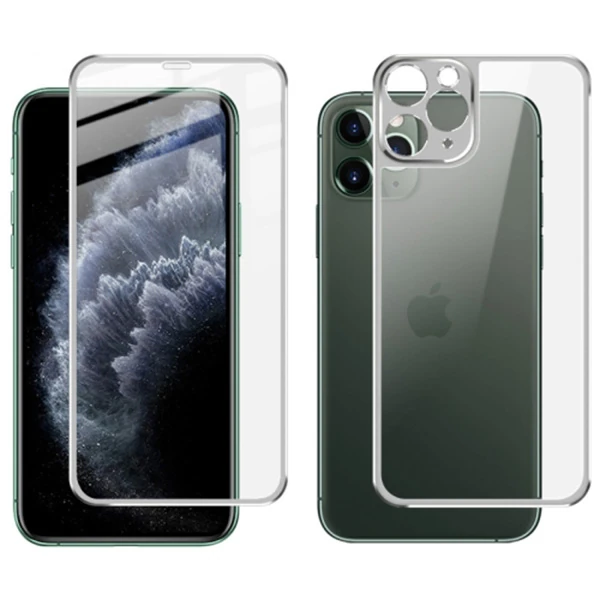 İPhone 11 Pro Metal Çerçeve Ön Arka 3D Full Tempered Cam Koruyucu-(5775) - Rose Gold