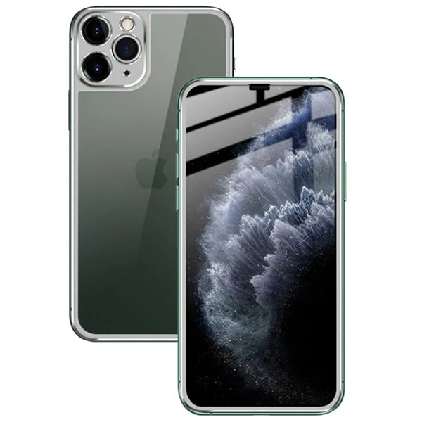 İPhone 11 Pro Metal Çerçeve Ön Arka 3D Full Tempered Cam Koruyucu-(5775) - Rose Gold