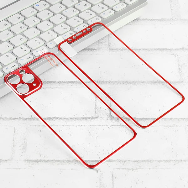 İPhone 11 Pro Metal Çerçeve Ön Arka 3D Full Tempered Cam Koruyucu-(5775) - Rose Gold
