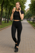 Kadın Siyah Yüksek Bel Toparlayıcı Tayt Yüksek Kalite Spor Ve Günlük Kullanım Tayt Yoga Tayt-(17952) - S