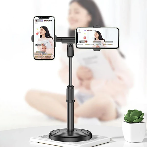 ALLY Masaüstü Youtube Tiktok Canlı Yayın Çift Telefon Tutucu Stand-(5775) - Siyah