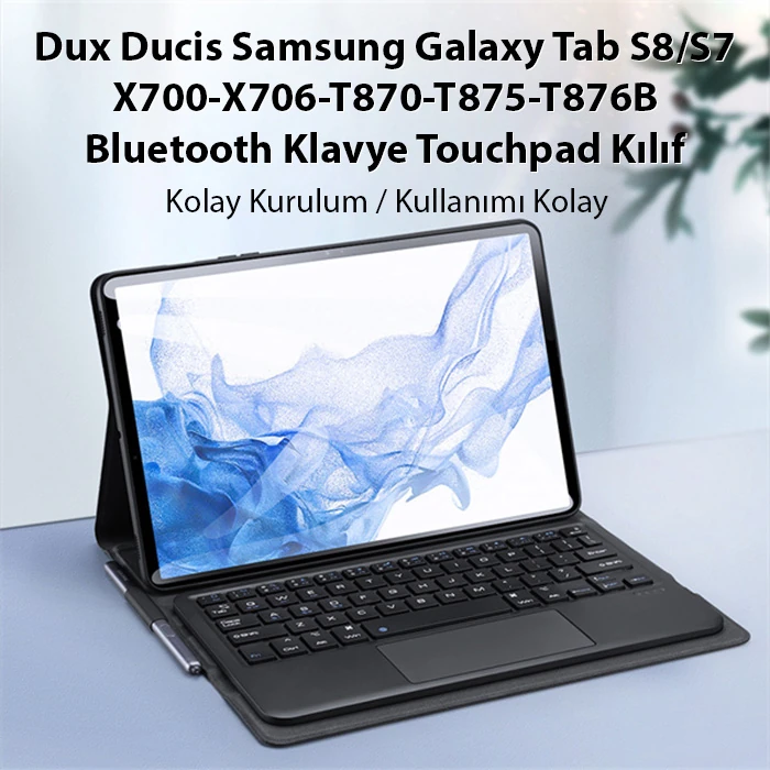 Dux Ducis SM Galaxy Tab S8/S7 Bluetooth Klavye Touchpad Kılıf X700-X706-T870-T875-T876B-(5775) - Siyah