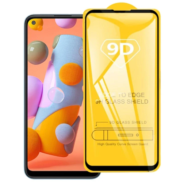 ALLY SM Galaxy A11 9D Full Glue Tempered Cam Ekran Koruyucu-(5775) - Siyah