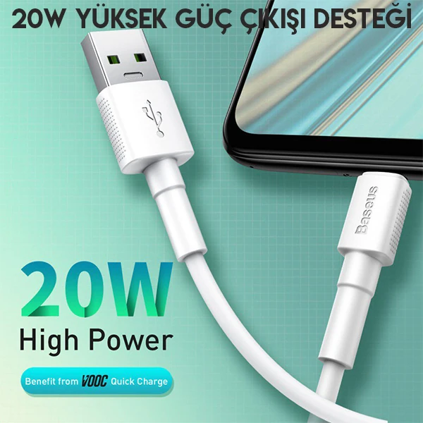 Baseus Mini White Micro USB 4A OPPO VIVO Dash Usb Şarj Kablosu 0.5cm-(5775) - Beyaz