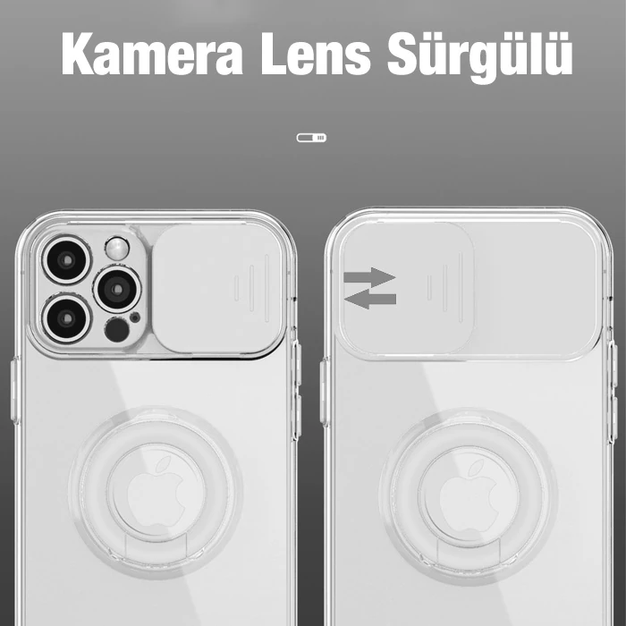 Ally iPhone 13 Pro Max 6.7inç Kılıf Sürgülü Kamera Lens Korumalı Yüzük Standlı Silikon Kılıf-(5775) - Kırmızı