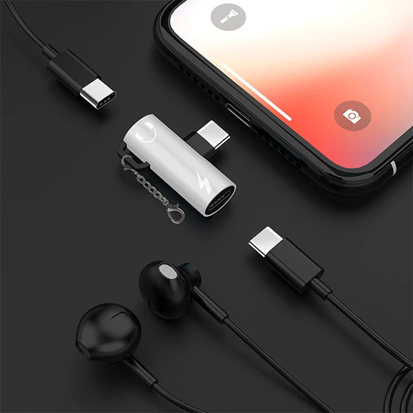 Anahtarlık Dual Usb Type C Şarj Dönüştürücü Başlık Adaptör-(5775) - Gold