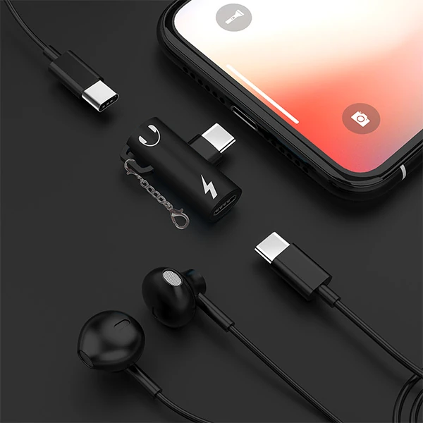 Anahtarlık Dual Usb Type C Şarj Dönüştürücü Başlık Adaptör-(5775) - Gold