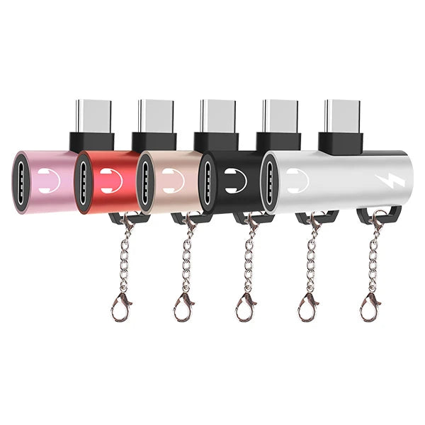 Anahtarlık Dual Usb Type C Şarj Dönüştürücü Başlık Adaptör-(5775) - Gold