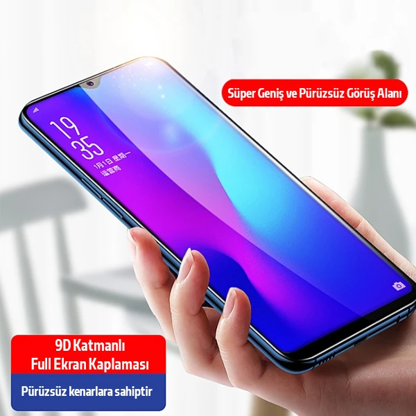 Ally OPPO Realme C21 Full Glue-Tempered Cam Ekran Koruyucu-(5775) - Siyah