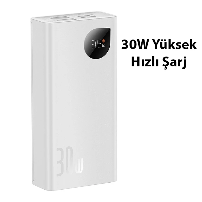 Baseus Adaman2 Digital Display 10000mAh 30W Powerbank Taşınabilir Şarj Cihazı VOOC Edition-(5775) - Beyaz
