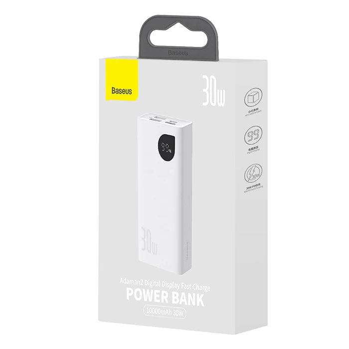 Baseus Adaman2 Digital Display 10000mAh 30W Powerbank Taşınabilir Şarj Cihazı VOOC Edition-(5775) - Beyaz