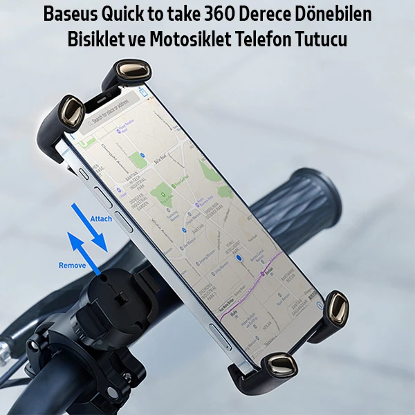 Baseus Quick to take 360 Derece Dönebilen Bisiklet ve Motosiklet Telefon Tutucu-(5775) - Siyah