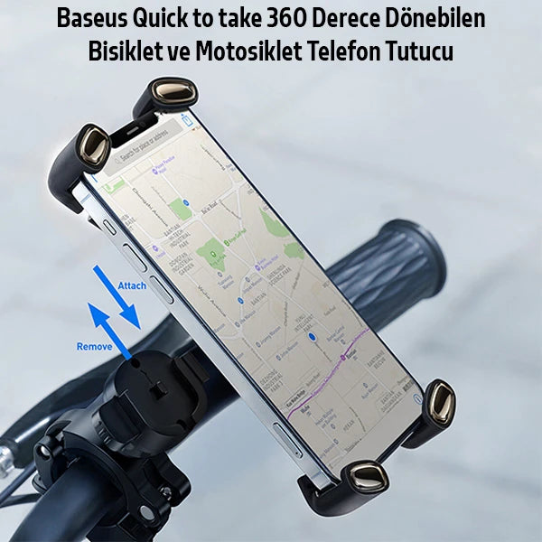 Baseus Quick to take 360 Derece Dönebilen Bisiklet ve Motosiklet Telefon Tutucu-(5775) - Siyah