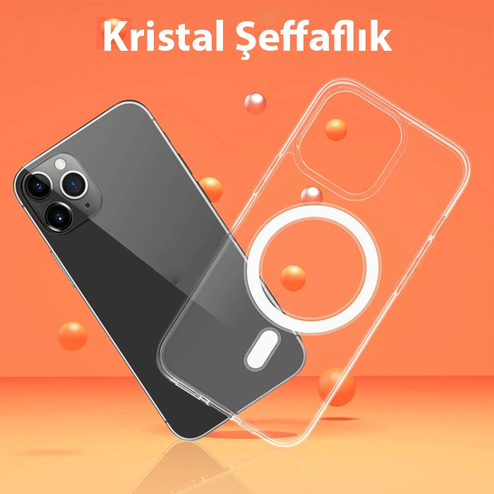 ALLY iPhone 14 Plus 6.7inç Magsafe Uyumlu Manyetik Sert Silikon Kılıf-(5775) - Şeffaf 2
