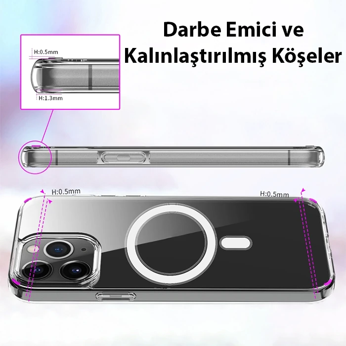 ALLY iPhone 14 Plus 6.7inç Magsafe Uyumlu Manyetik Sert Silikon Kılıf-(5775) - Şeffaf 2