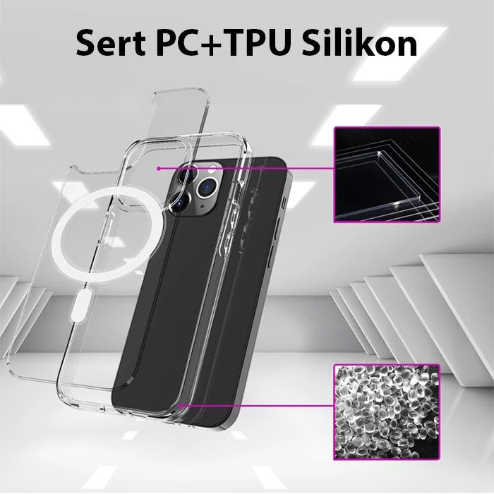 ALLY iPhone 14 Plus 6.7inç Magsafe Uyumlu Manyetik Sert Silikon Kılıf-(5775) - Şeffaf 2