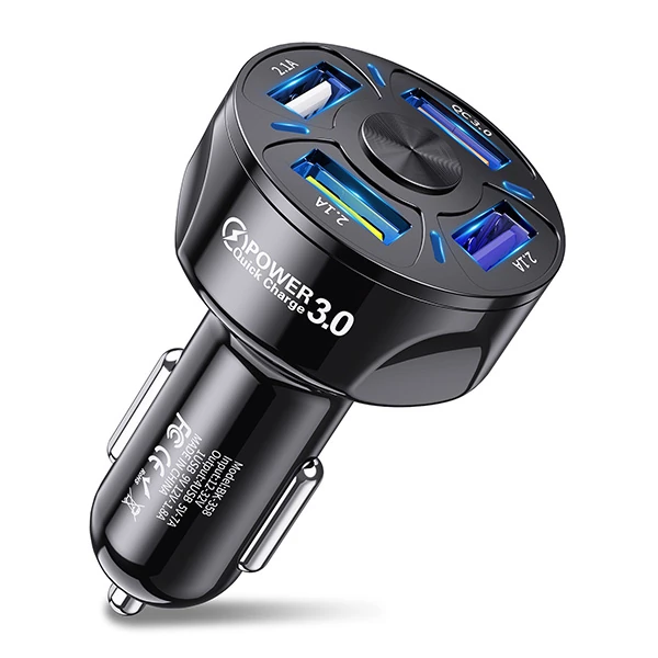 USLİON QC3.0 4- Port Çıkışlı Çoklu Usb Araç Şarjı Şarj Aleti-(5775) - Siyah