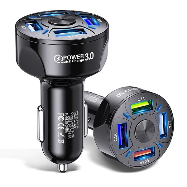 USLİON QC3.0 4- Port Çıkışlı Çoklu Usb Araç Şarjı Şarj Aleti-(5775) - Siyah