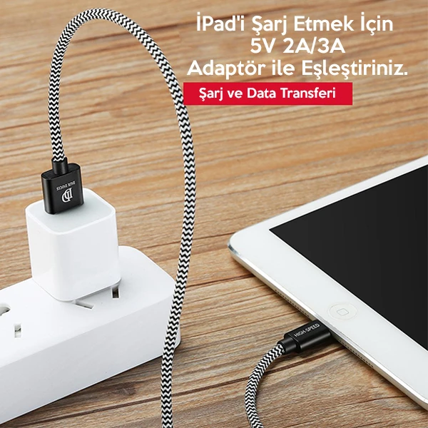 Dux Ducis K-One Cable İPhone  Usb Şarj Kablosu 1 METRE-(5775) - Siyah