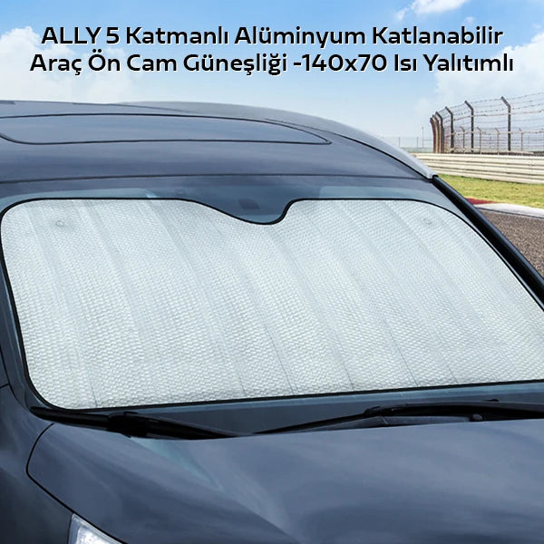 ALLY 5 Katmanlı Alüminyum Katlanabilir Araç Ön Cam Güneşliği -140x70 Isı Yalıtımlı-(5775) - Gümüş