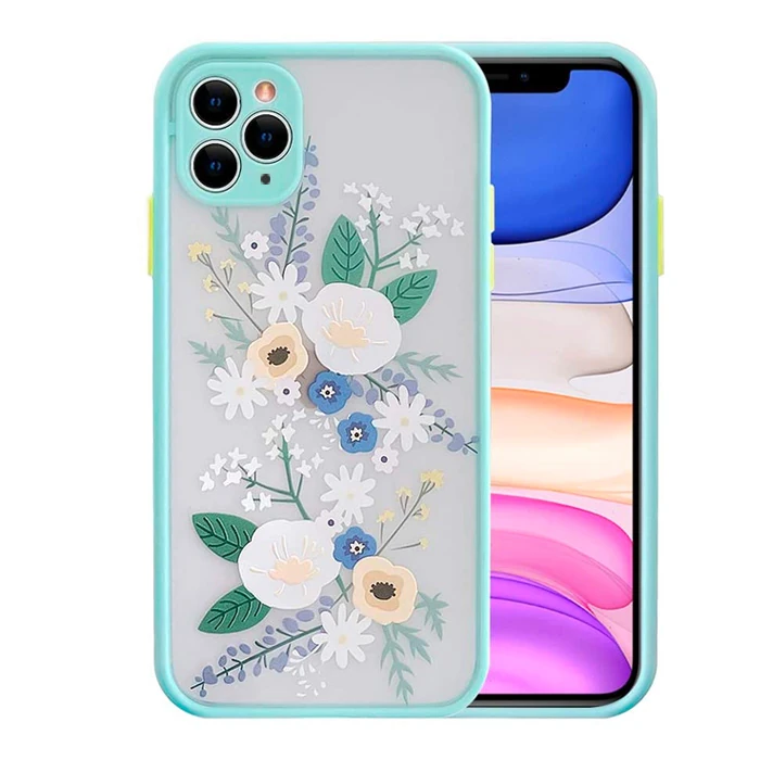 iPhone 11 Pro 5.8inç Kamera Korumalı Çiçek Desenli Silikon Kılıf-(5775) - Desenli 1